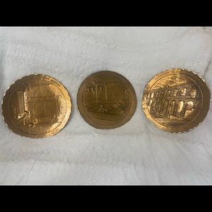 Three vintage solid bronze Wendell August forge wall plates